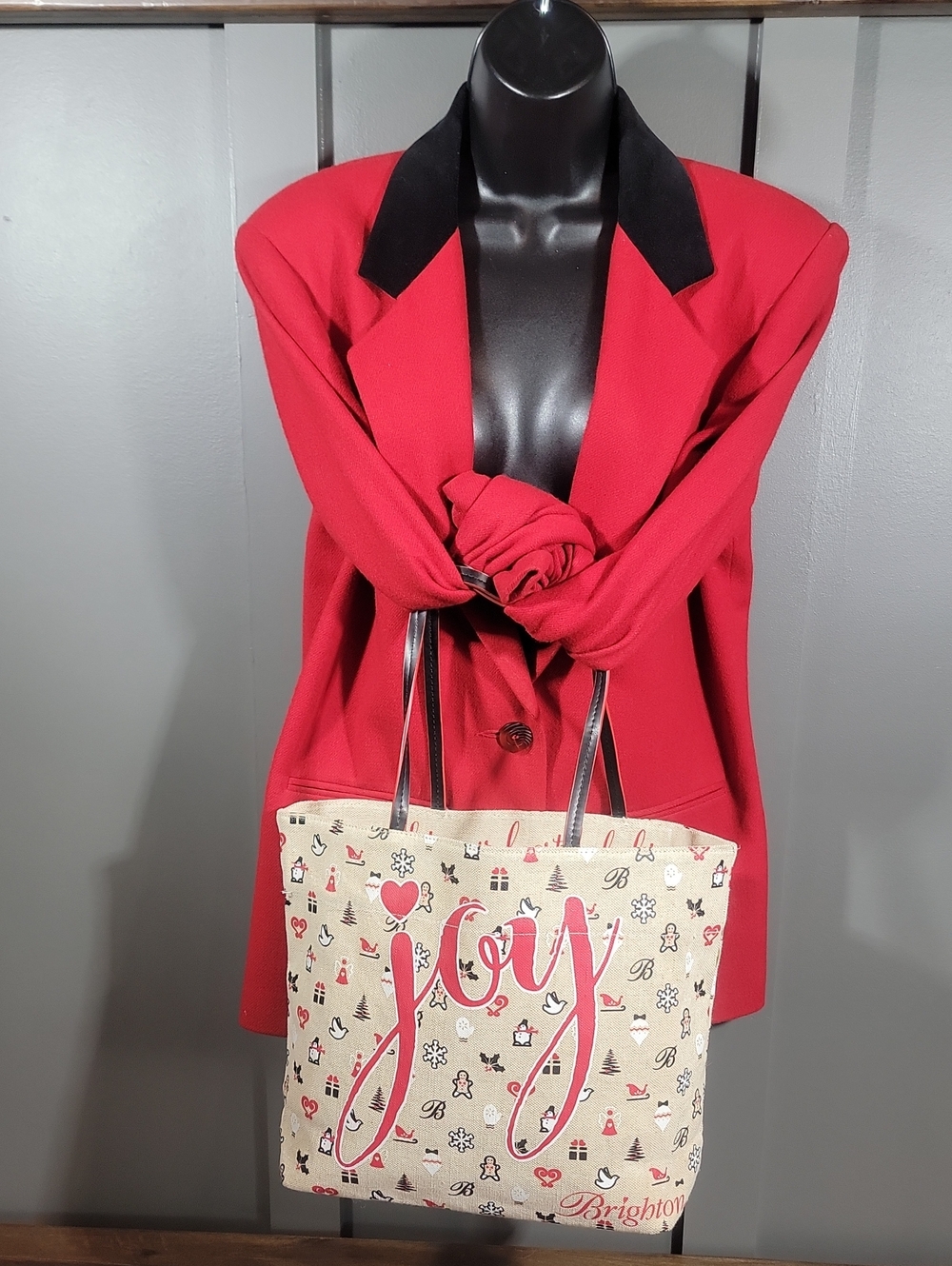 Brighton Canvas Tote in Red and Cream with Black Trim